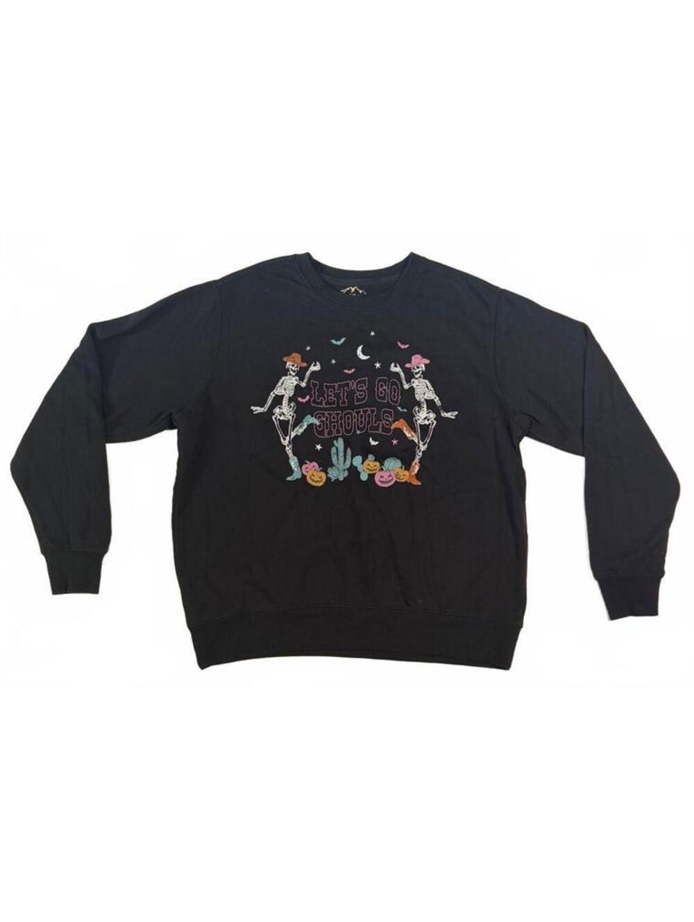 Blue Mountain Womens M Black Lets Go Ghouls Western Cowgirl Halloween Sweatshirt